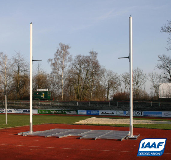 Stabhochsprungständer IAAF mit Bodenschlitten, freistehend