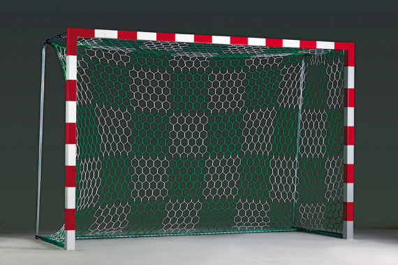 Huck Handballtornetz Schachbrettmuster 3,1 x 2,1 m, Tiefe 80/100 cm, PP, 3,5 mm, weiß/blau