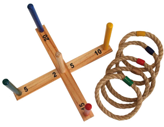 Ringwurfspiel aus Holz + 5 Wurfringe