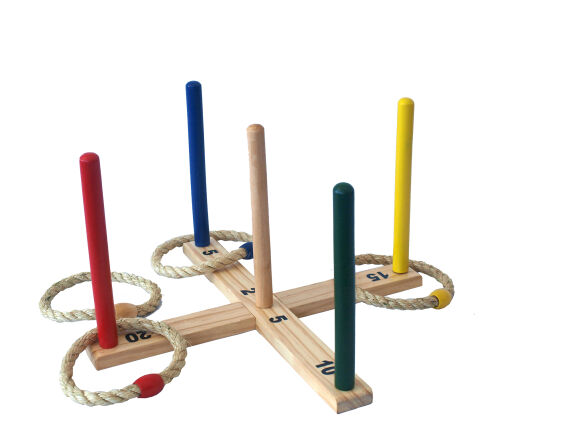 Ringwurfspiel aus Holz + 5 Wurfringe