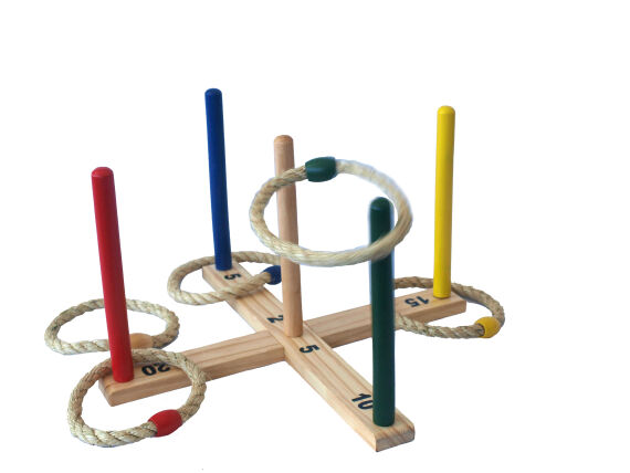 Ringwurfspiel aus Holz + 5 Wurfringe