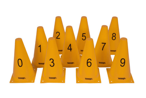 Markierungskegel 23 cm gelb mit Nummern 0-9, 10 Stück