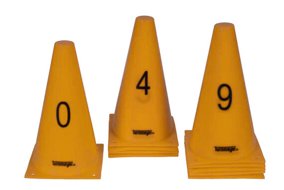 Markierungskegel 23 cm gelb mit Nummern 0-9, 10 Stück