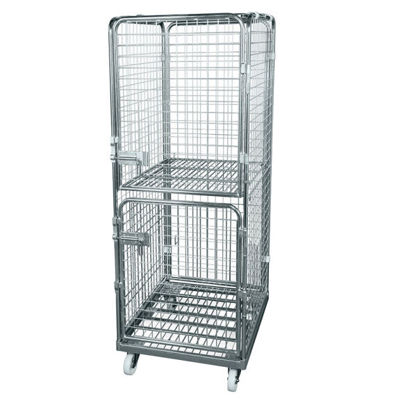 Geräte-Transportwagen aus verzinktem Stahl mit 2 Türen und 2 Zwischenböden, 72,4x81,5x160 cm, Stahlboden