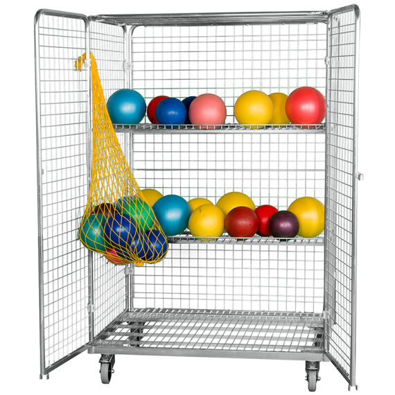 Geräte-Transportwagen aus verzinktem Stahl, 120x80 cm, Höhe 160,5 cm mit 2 Türen und 2 Zwischenböden