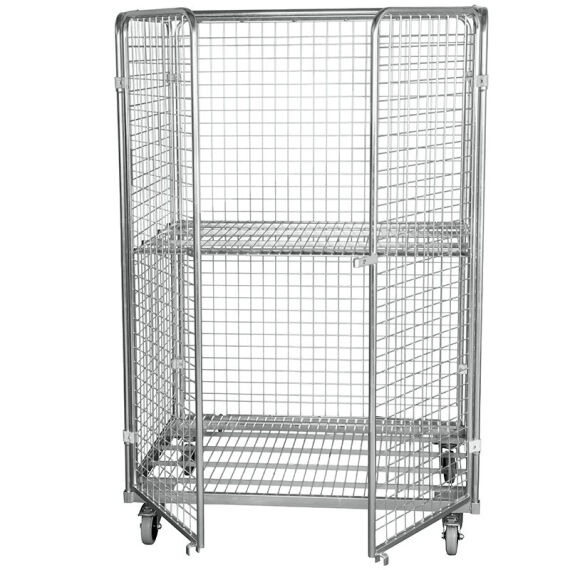 Geräte-Transportwagen aus verzinktem Stahl, 120x80 cm, Höhe 160,5 cm mit 2 Türen und 2 Zwischenböden