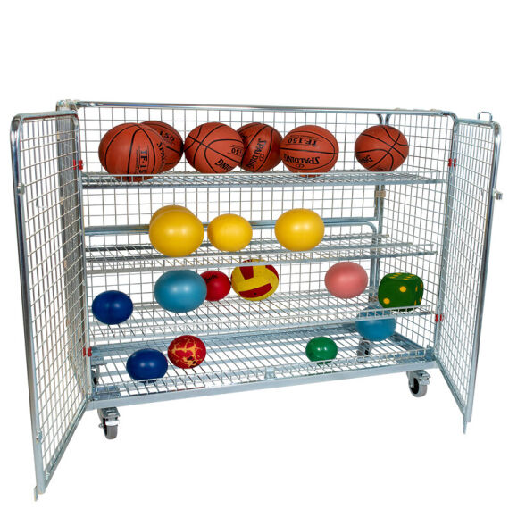 Geräte-Transportwagen aus verzinktem Stahl, 150x62 cm, Höhe 119 cm mit 2 Türen und 3 Zwischenböden