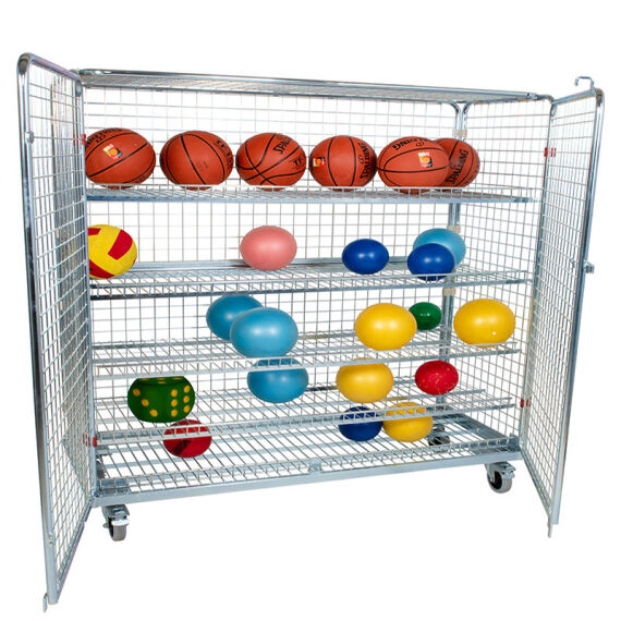 Geräte-Transportwagen aus verzinktem Stahl, 150x62 cm, Höhe 149 cm mit 2 Türen und 4 Zwischenböden