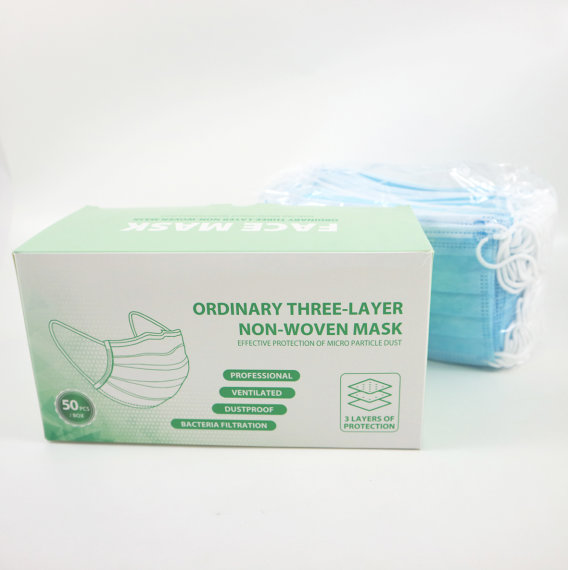 Atemschutz-Maske für Mund und Nase, 3-lagig aus Vliesgewebe, TÜV zertifiziert, 50 Stück in Spenderbox