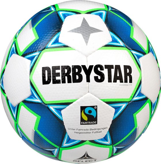 Derbystar Fußball (Fairtrade) Gamma TT, weiss blau gruen, Größe 5