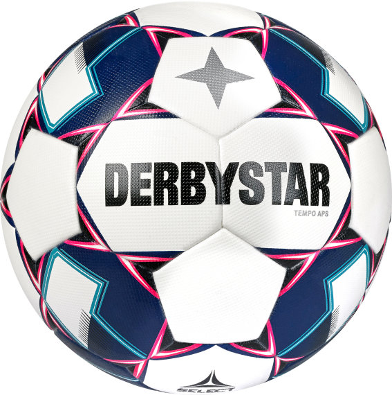 Derbystar Fußball (Spielball) Tempo APS v22, Größe 5, weiss blau pink