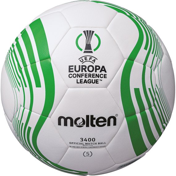 Molten Fußball F5C3400, Top Trainingsball, offizieller Replika Ball UEFA Europa Conference League Saison 2022/23, weiß/grün/schwarz, Größe 5
